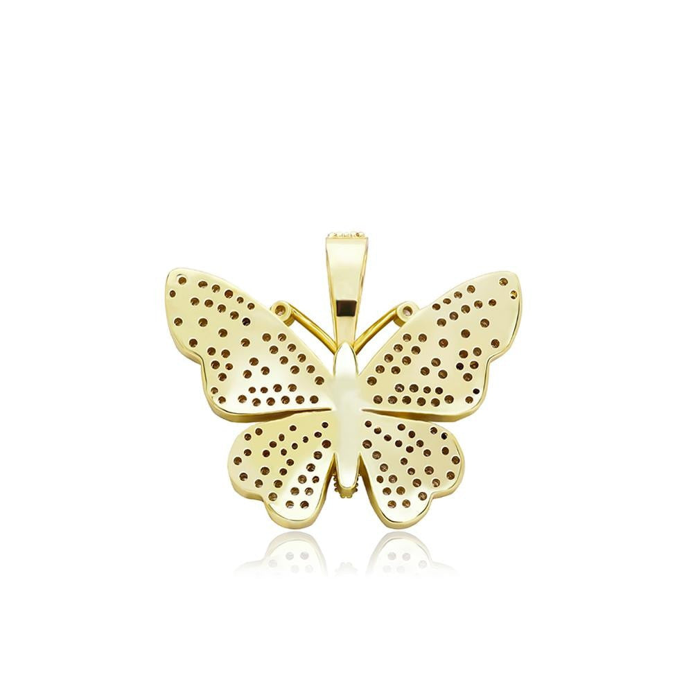 Ladies Bling Bling AAA Micro Pave 14k 925 Rose Gold Hip Hop Butterfly Pendant Necklace