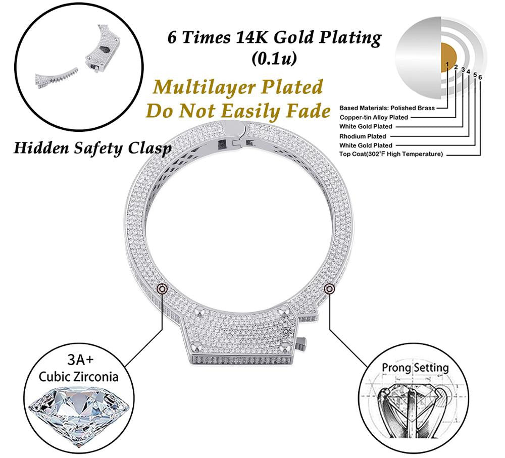 White Gold AAA Micro Pave Handcuff Flooded Ice Bracelets