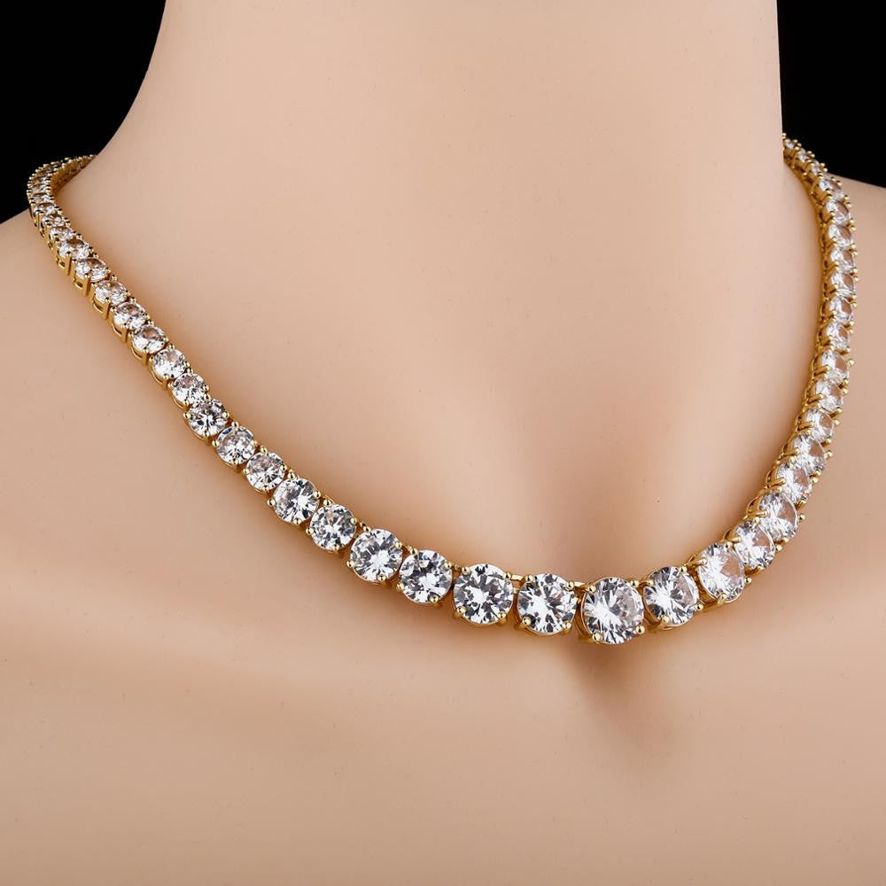 Ladies Irregular Flooded Ice AAA Prong Set Stone Tennis Choker Chain Necklace
