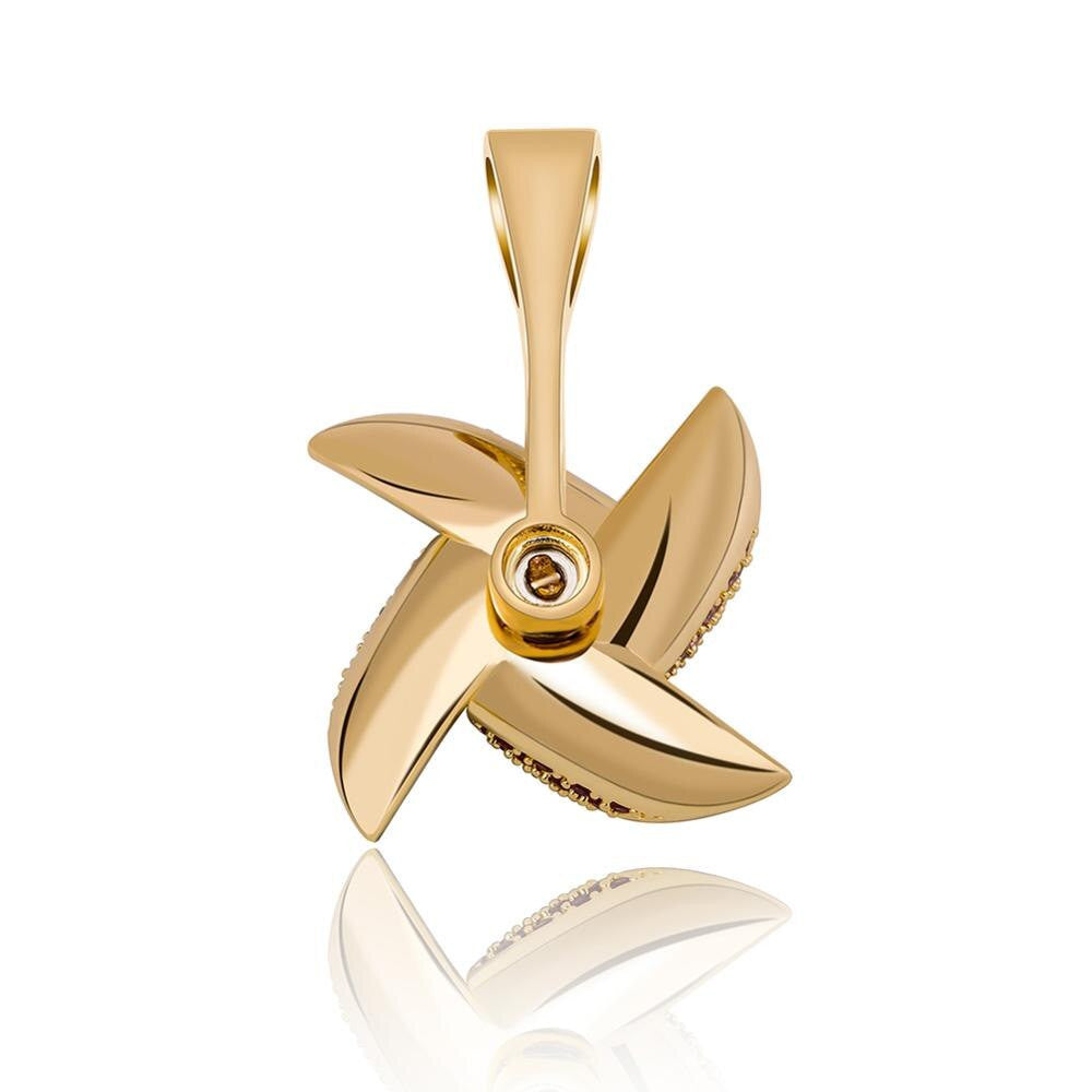 Flooded Ice 14k Gold Silver Rose Gold Rotatable Windmill Hip Hop Pendant Chain Necklace