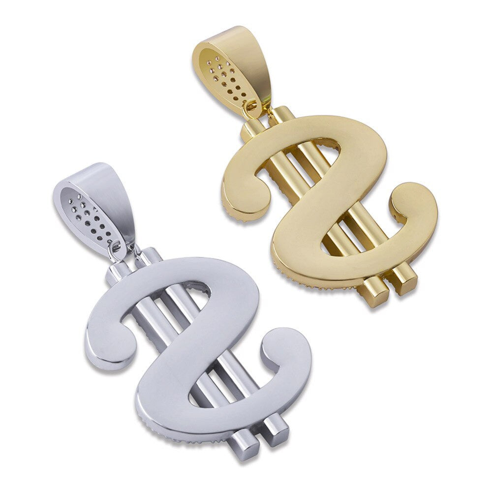 Mens Solid Big Dollar 14k Gold 925 Silver Street Wear Hip Hop Chain Necklace