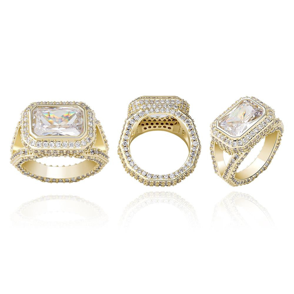 Ladies Bling 14k Gold 925 Silver Center Stone Micro Pave Bling Rings