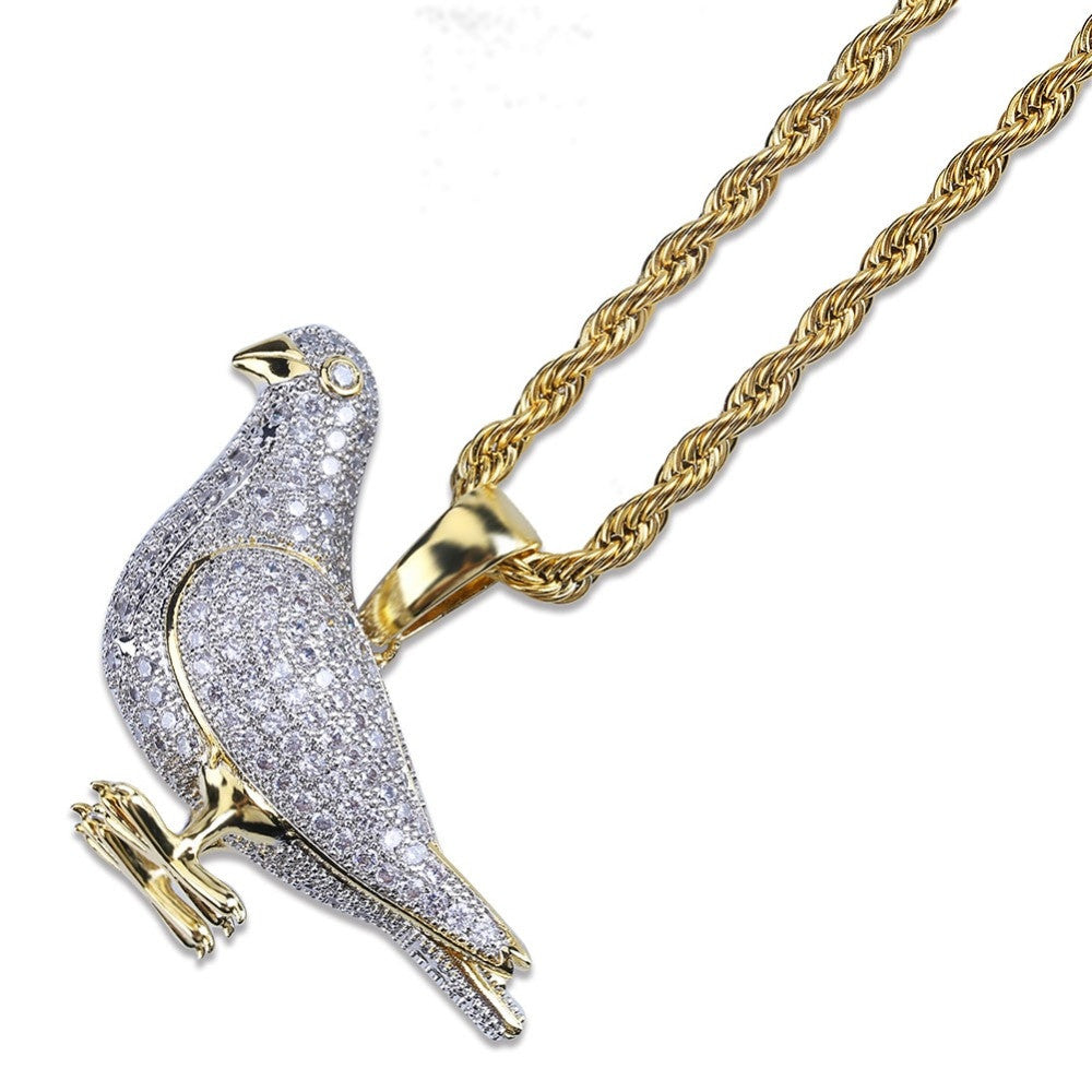 Iced Got Dem Birds Hip Hop Pigeon Blinged Out Pendant Chain Necklace