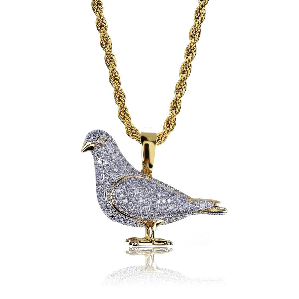 Iced Got Dem Birds Hip Hop Pigeon Blinged Out Pendant Chain Necklace