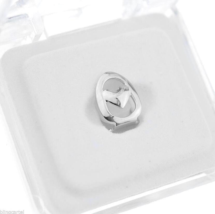 Open Face Heart Shaped 14k Silver Cap Hip Hop Hollow Single Tooth Grill Teeth Grills