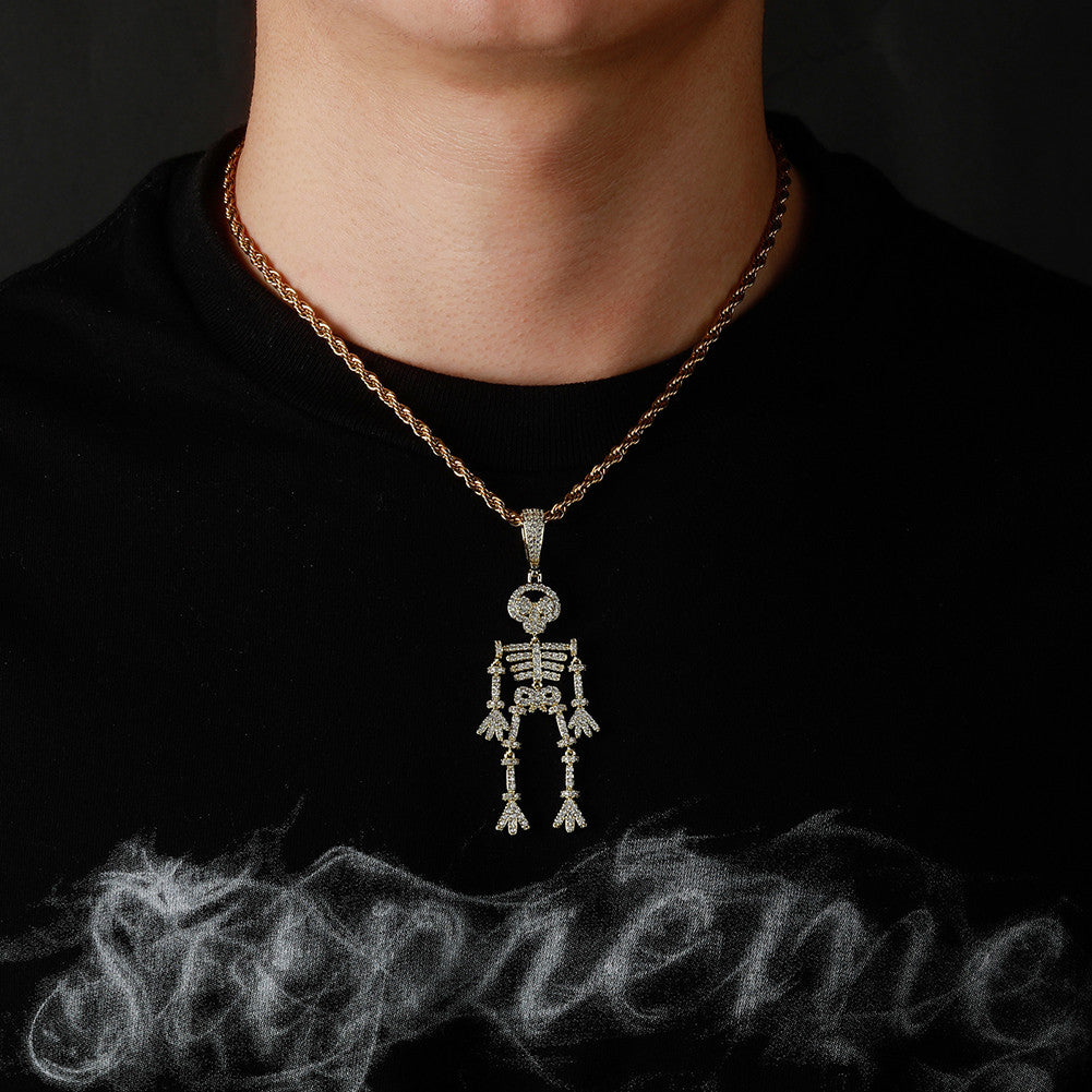 Mexican Azetec Afterlife Hip Hop Skeleton Skull Iced Pendant Chain Necklace
