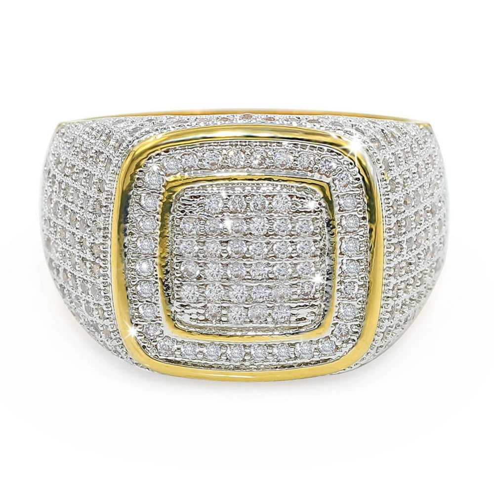 Mens AAA Simulate Diamond 14k Gold Micro Pave Hip Hop Classic Ring