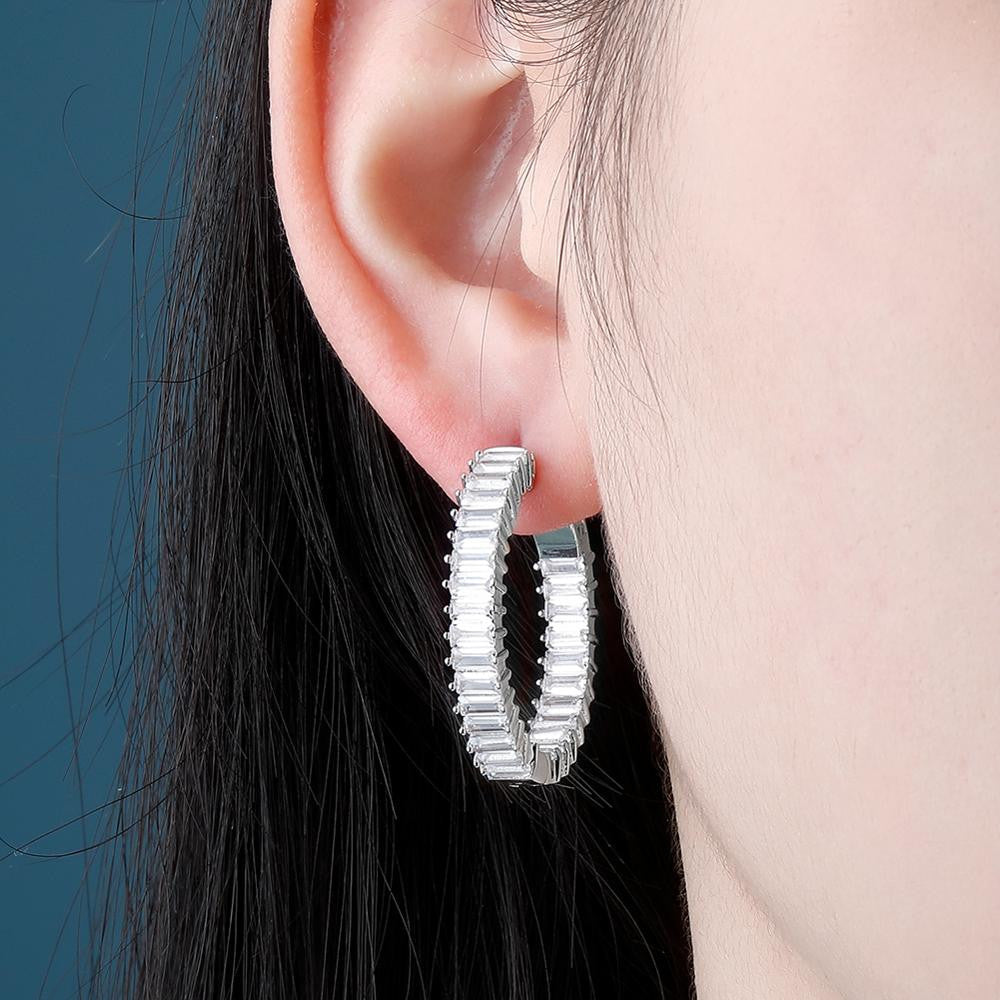 Street Wear Fashion Iced Baguette Yellow White Rose Gold Hoop Earrings