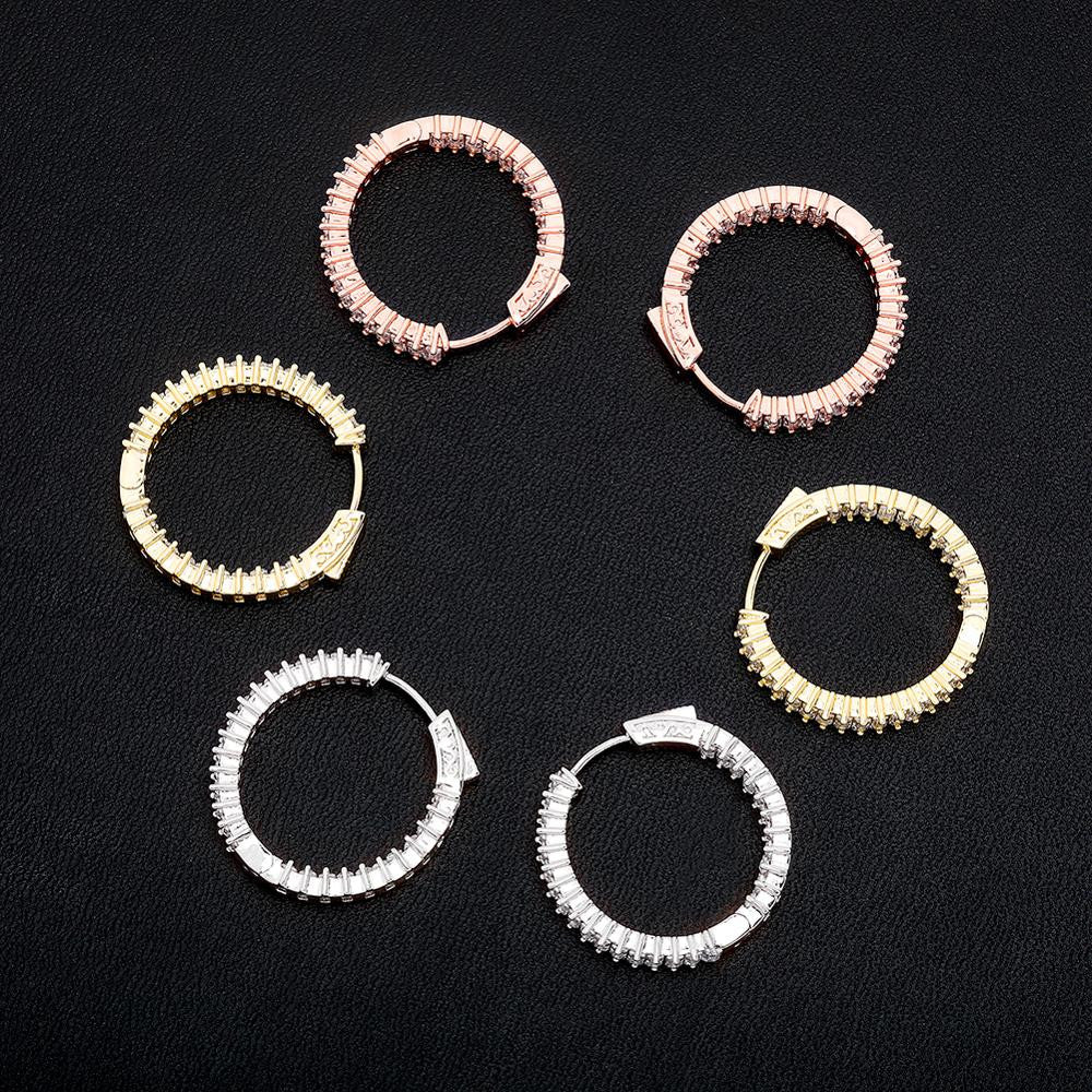 Street Wear Fashion Iced Baguette Yellow White Rose Gold Hoop Earrings