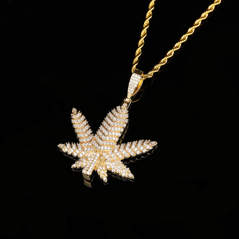 Tree Leaf Small Weed Herb Maple Leaf Hip Hop Pendant Chain Necklace