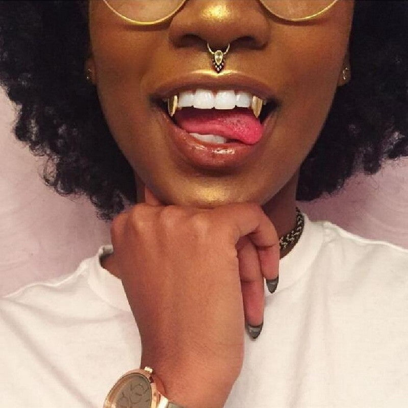 Hip Hop Vampire Single Cap Gold Silver Rose Canine Tooth Grills Dracula Fang Teeth Grillz
