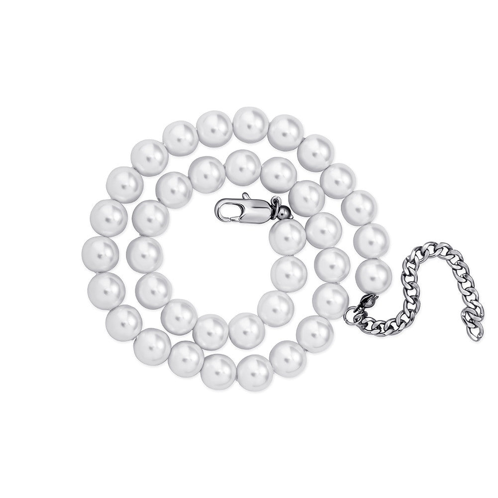 Ladies Classic Style Vintage Fashion Big Round White Faux Pearl Choker Chain Necklace