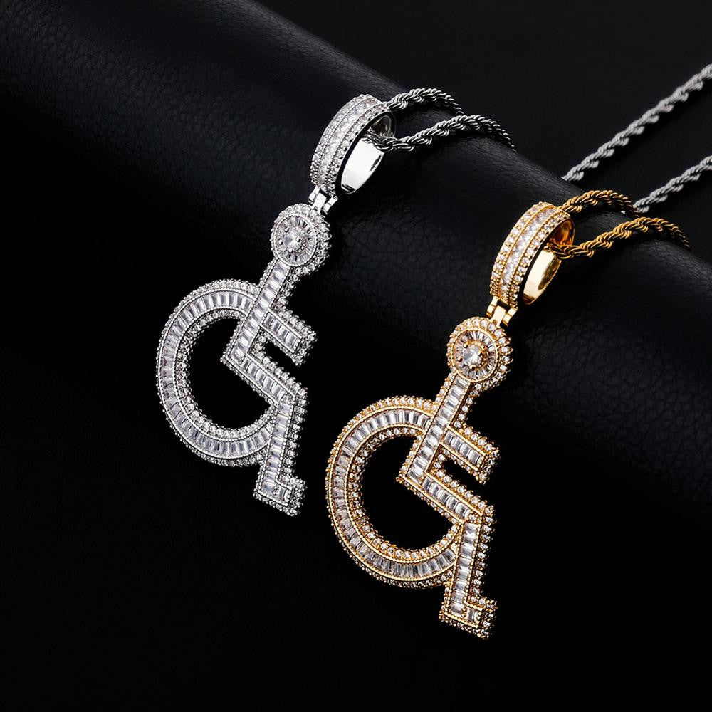 14k Gold 925 Silver Flooded Ice Baguette Wheelchair Baguette Pendant Chain Necklace