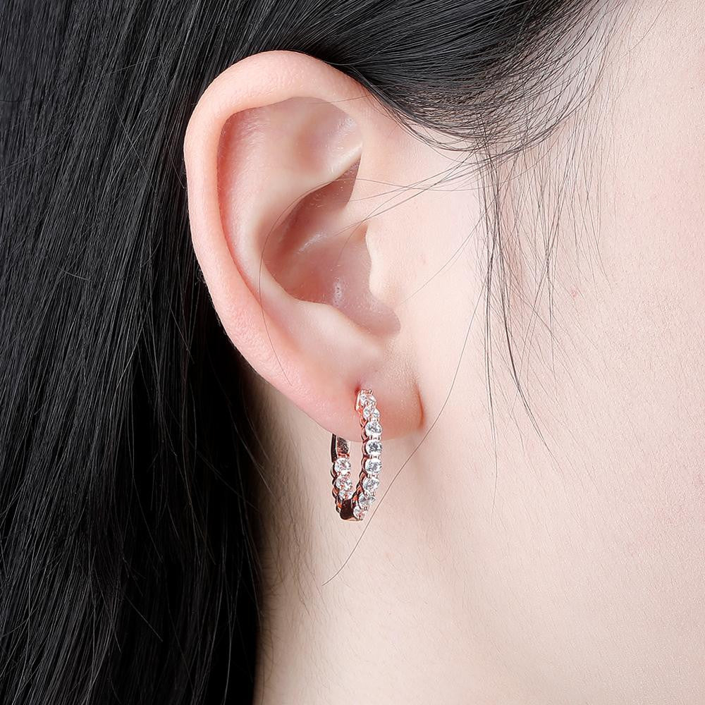 Women's Gold Silver Rose Gold All Ice Small Round Hoop Bling Earrings