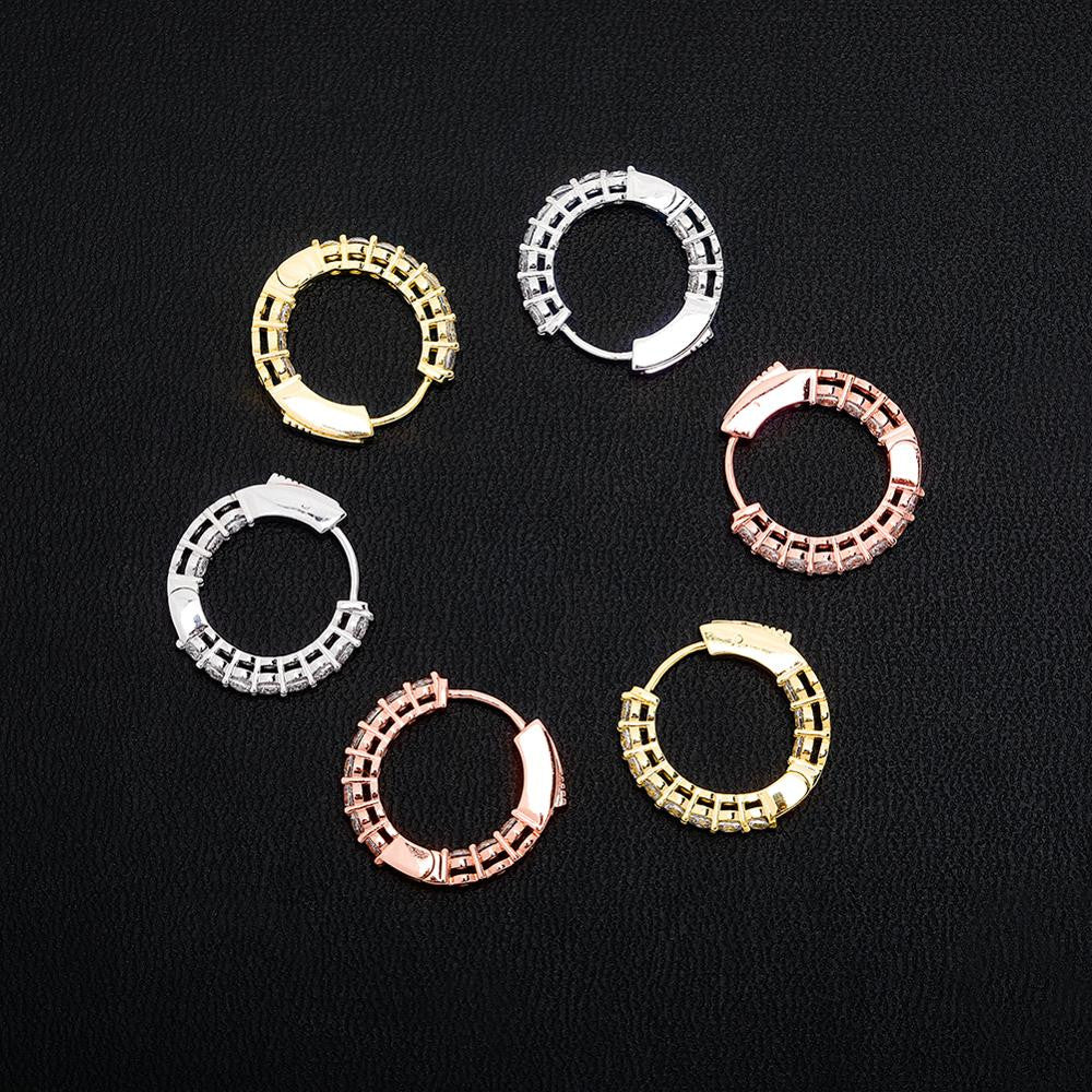 Women&#39;s Gold Silver Rose Gold All Ice Small Round Hoop Bling Earrings