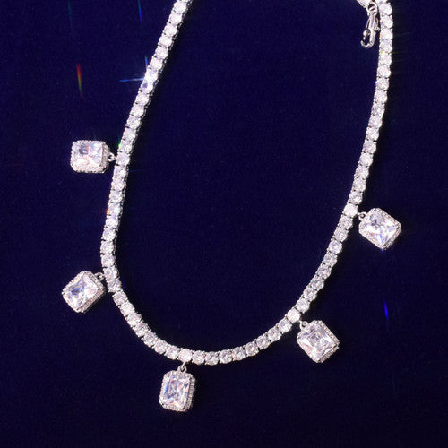 18k Gold .925 Silver Ruby White Gemstone Adjustable Tennis Chain Flooded Ice Chain Necklace