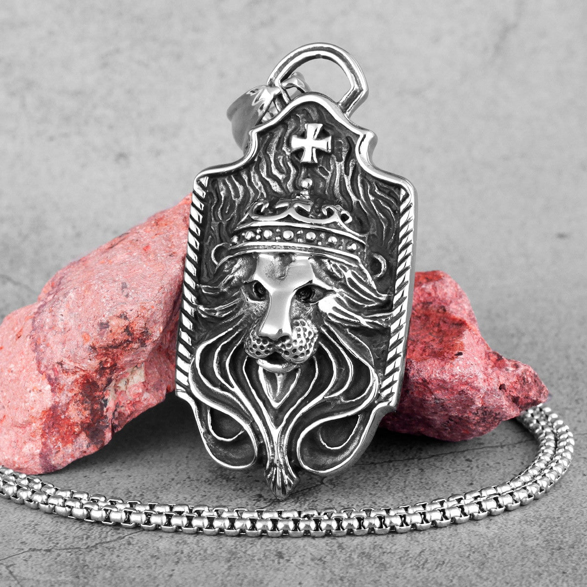 Mens No Fade Stainless Steel Kings Of Beast Lion King Unique Pendant Chain Necklace