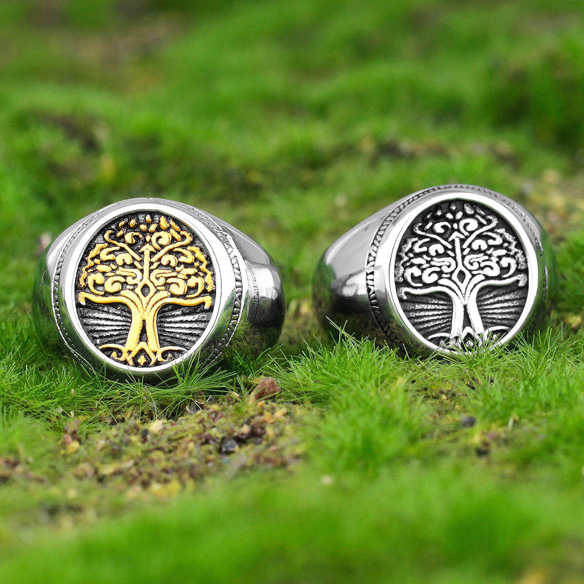 Mens No Fade High Polished Stainless Steel Tree of Life 316L Spiritual Rings