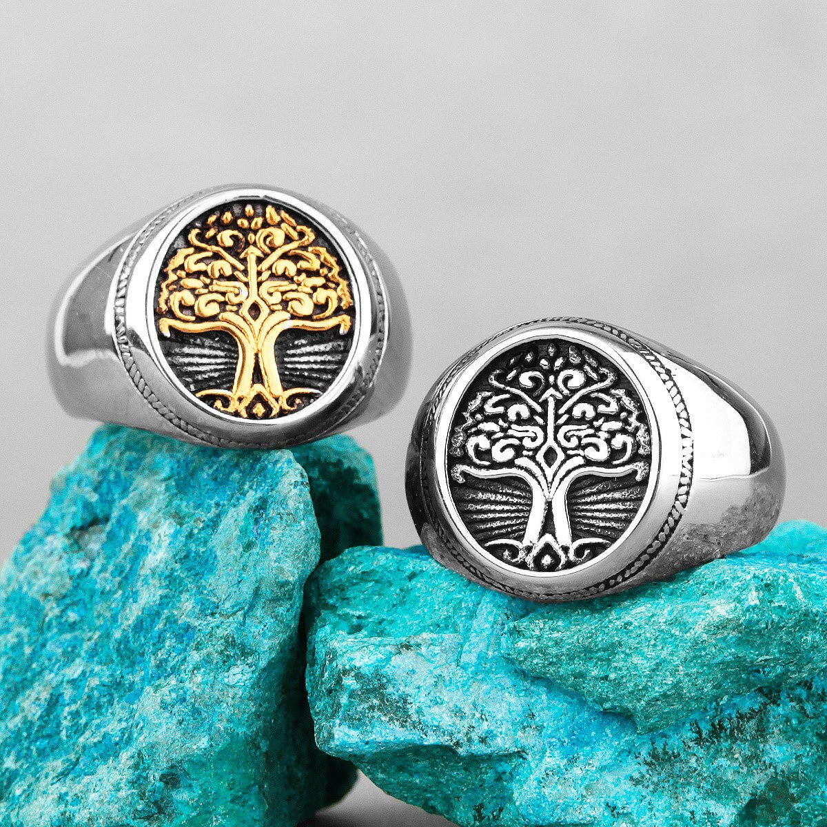 Mens No Fade High Polished Stainless Steel Tree of Life 316L Spiritual Rings