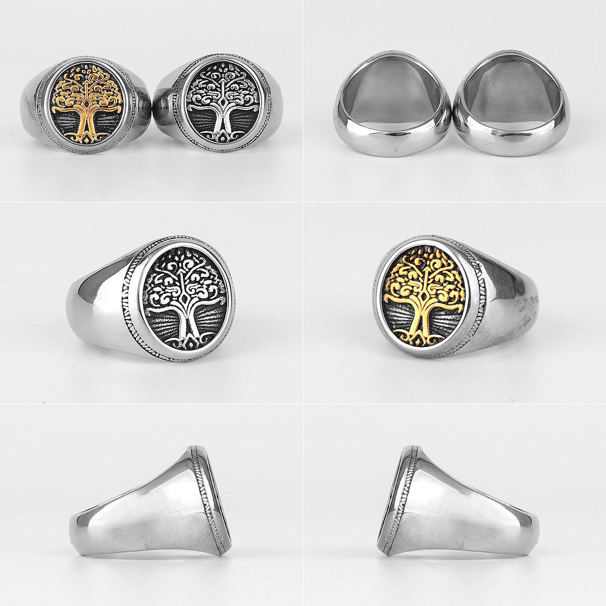 Mens No Fade High Polished Stainless Steel Tree of Life 316L Spiritual Rings