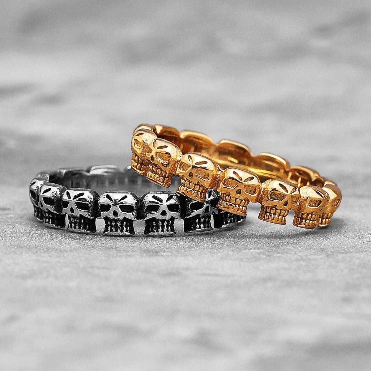 316L Skull Binding 14k Gold over No Fade Stainless Steel Street Wear Rings