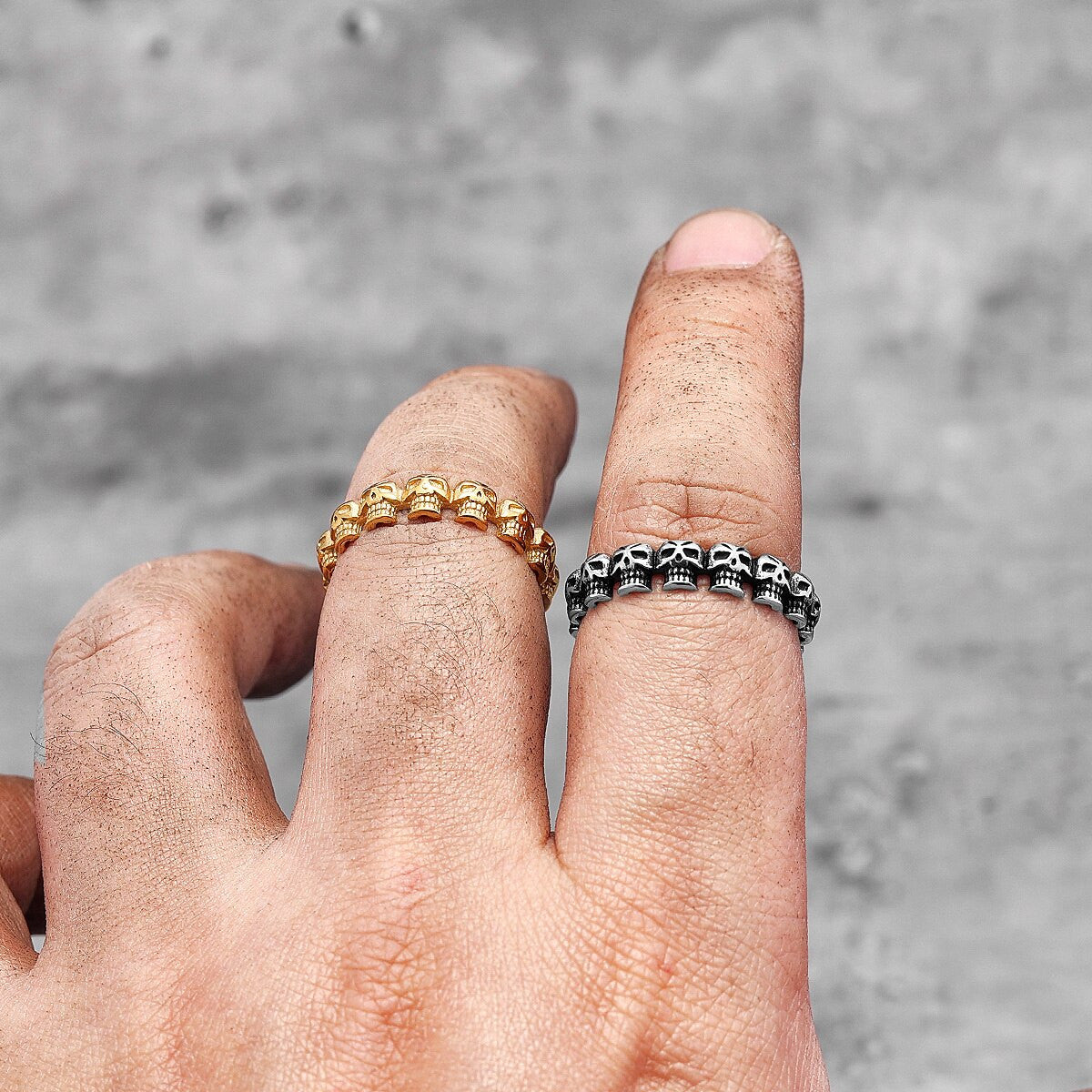 316L Skull Binding 14k Gold over No Fade Stainless Steel Street Wear Rings