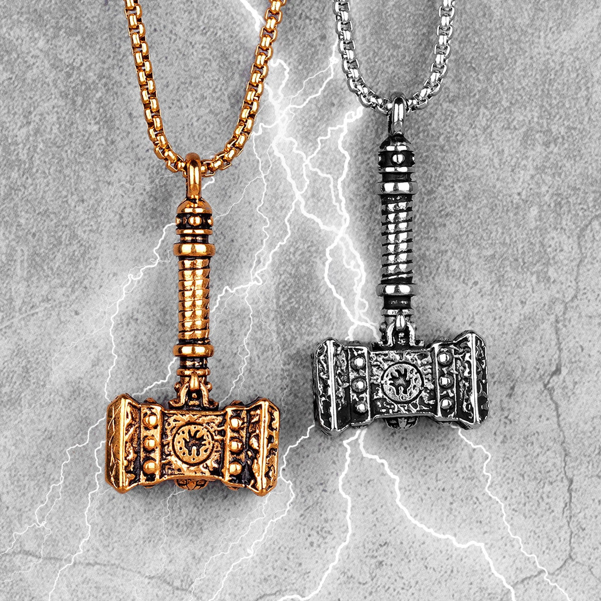 Mens 14k No Fade Stainless Steel Viking The Hammer Of Thor Pendant Chain Necklace