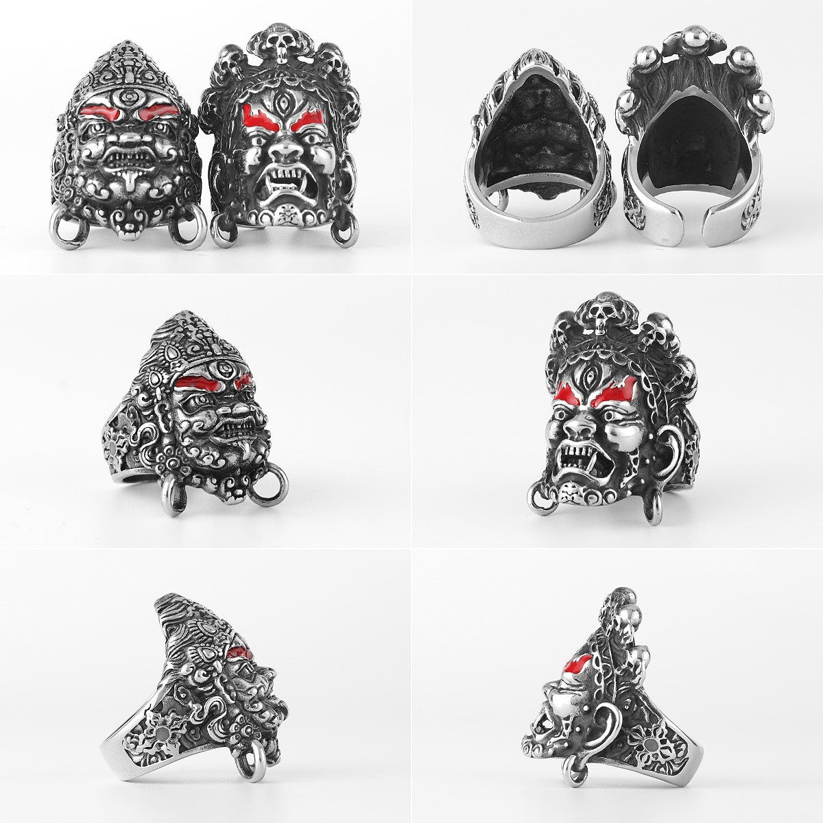Mens No Fade Stainless Steel Tibetan Buddhism Raksha Buddha Jewelry Rings