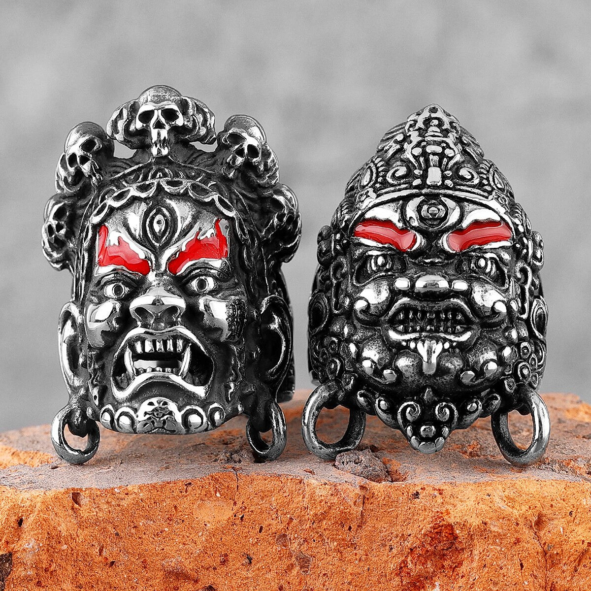 Mens No Fade Stainless Steel Tibetan Buddhism Raksha Buddha Jewelry Rings
