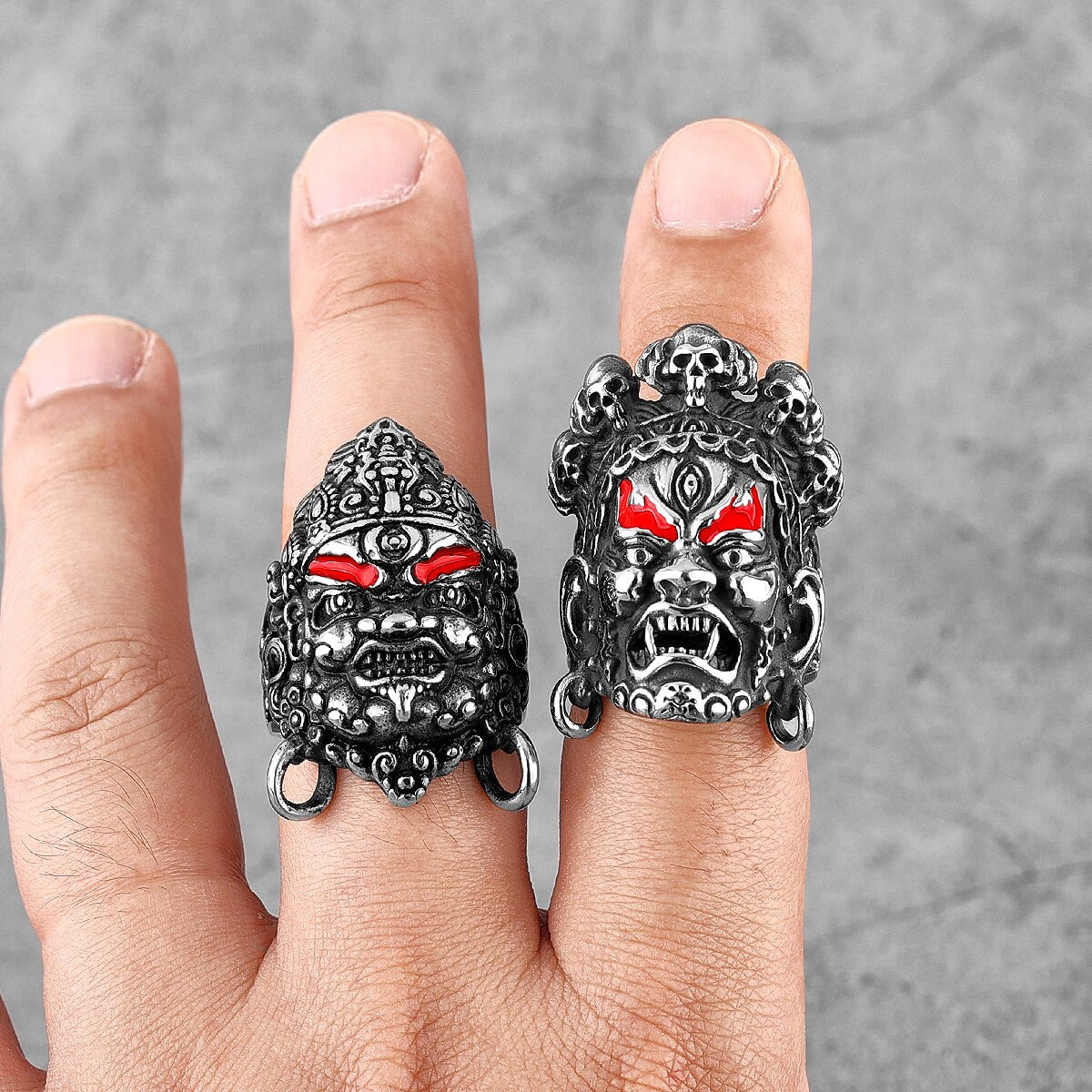 Mens No Fade Stainless Steel Tibetan Buddhism Raksha Buddha Jewelry Rings