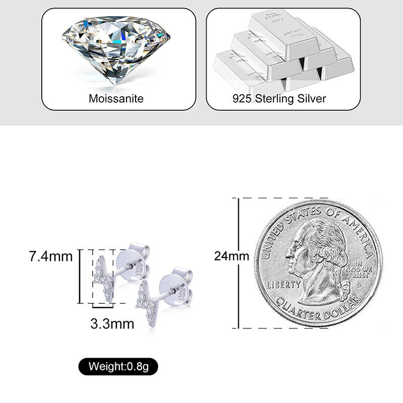Solid 925 Sterling Silver Genuine Moissanite Diamond Lightning Bold Hip Hop Earrings