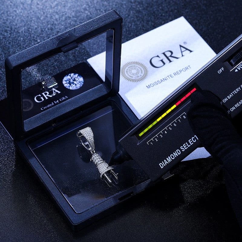 Mens Sterling Silver VVS Diamond Power Plug Hip Hop Pendant Chain Necklace