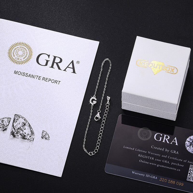 Elegant Initials | Ladies Dainty VVS Diamond Custom Letter Sterling Silver Bracelets