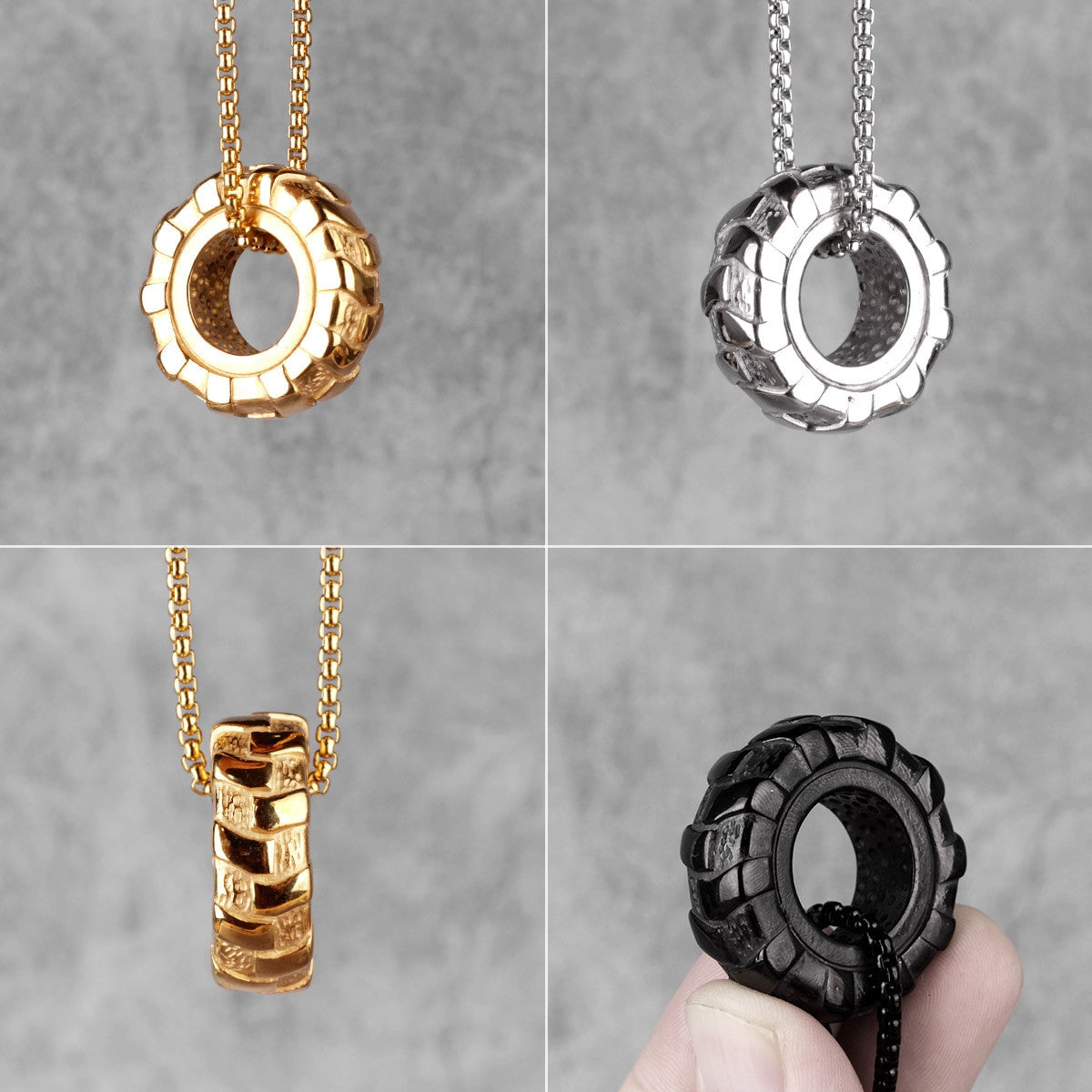 Mens No Fade Stainless Steel Tractor Tire Fitness Gym Gold Silver Chain Pendant Chain