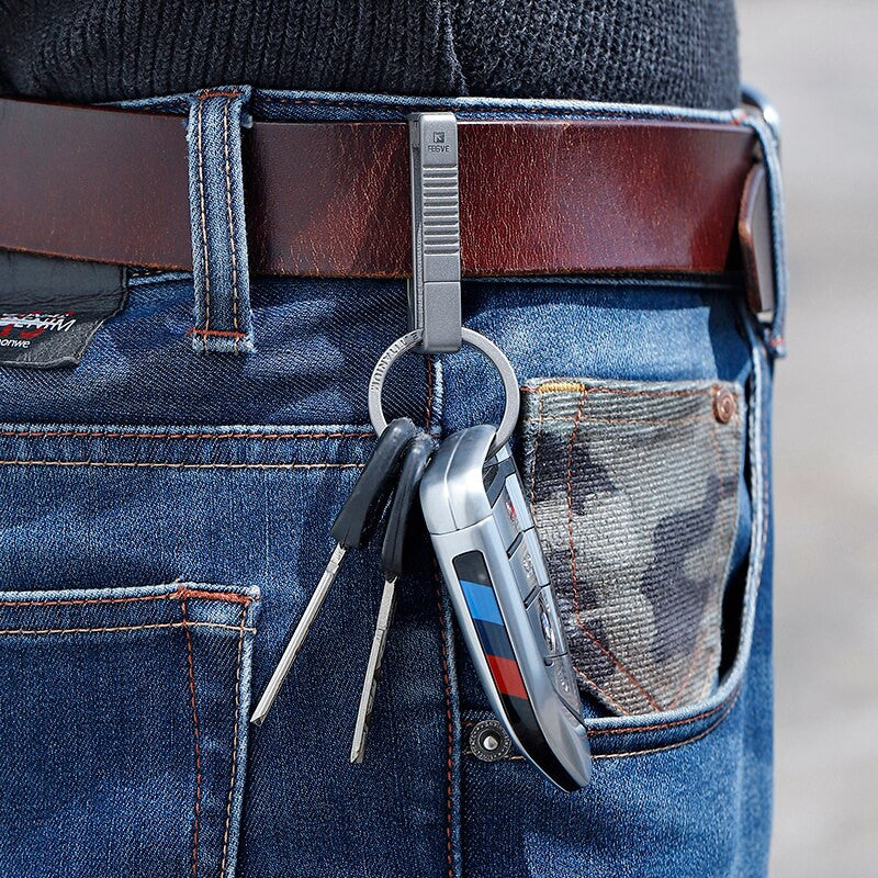 Mens Luxury Titanium Car Key Ring Keychain Buckle Holder