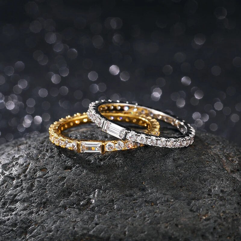 Ladies Center Baguette Prong Set 18k Yellow White Gold Luxury Rings