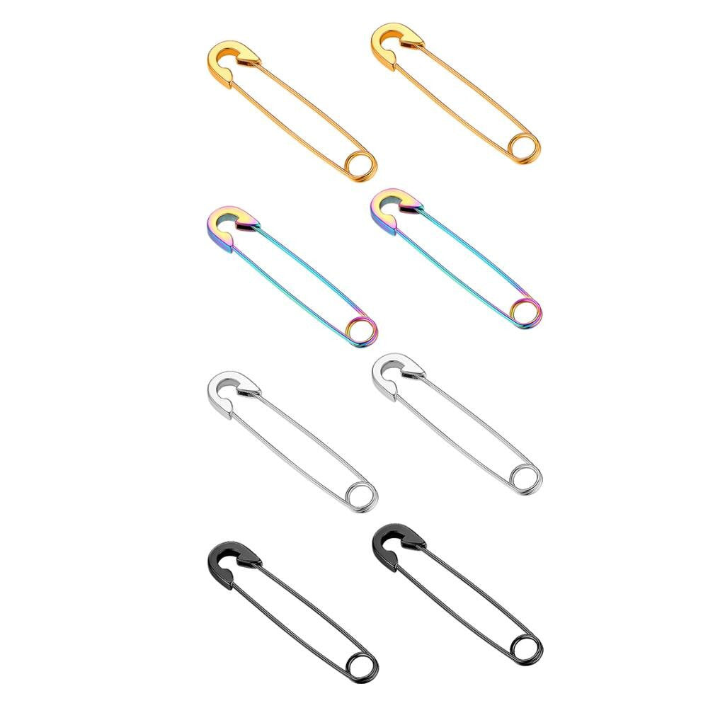 Punk Rock Unique Design Gold Silver Rainbow Color Stainless Steel Saftey Pin Earrings