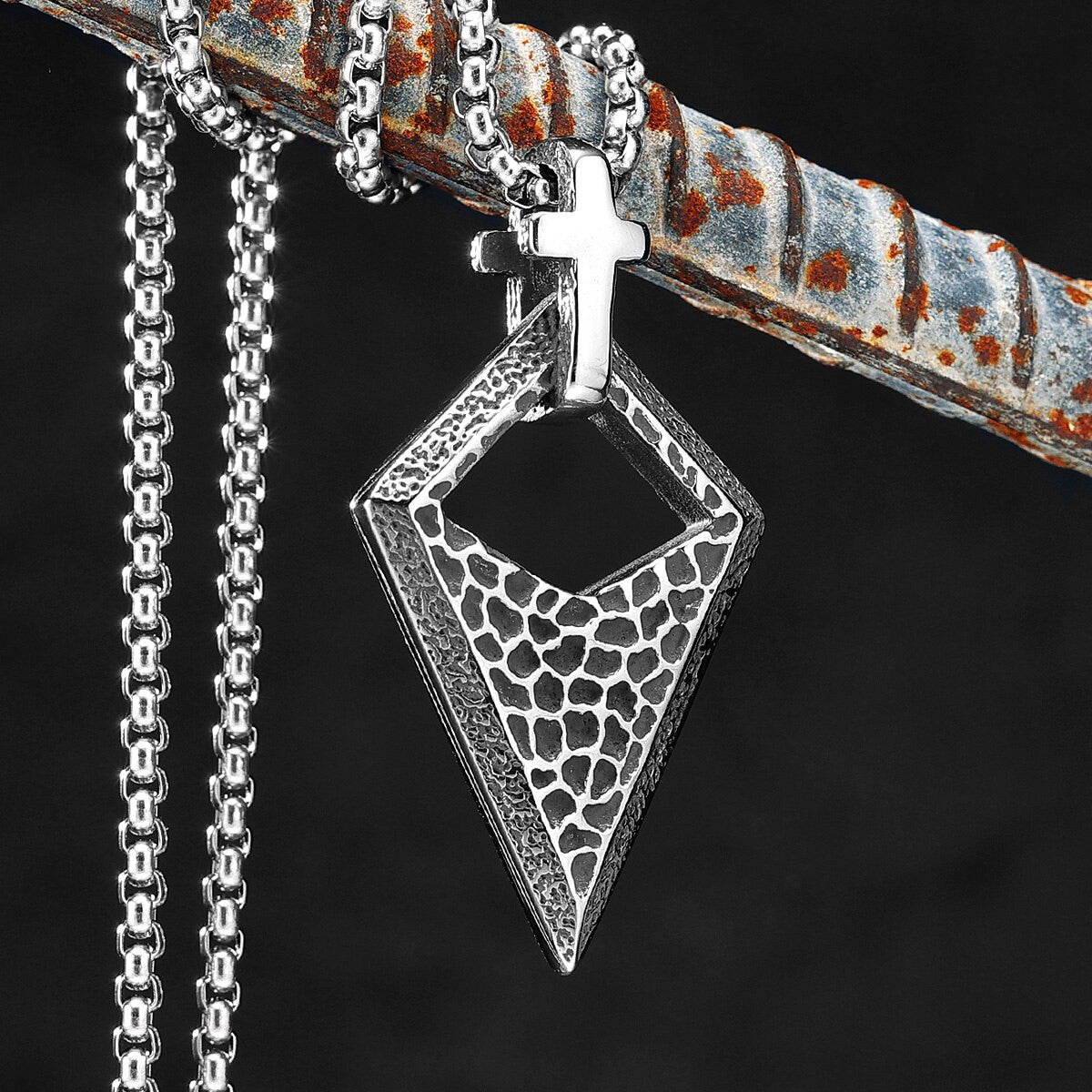 Mens Unique Design Triangle Cross Spiritual No Fade Stainless Pendant