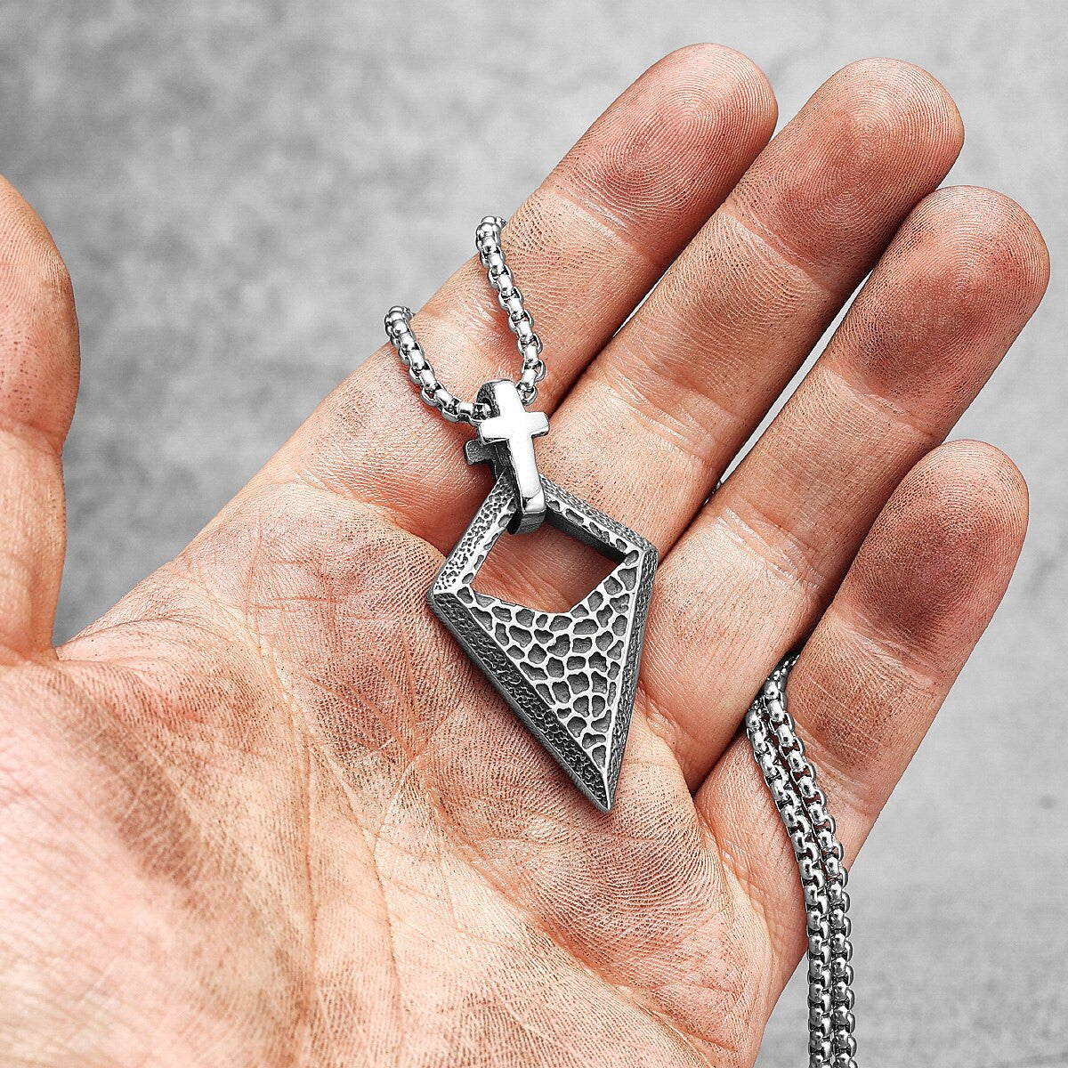 Mens Unique Design Triangle Cross Spiritual No Fade Stainless Pendant