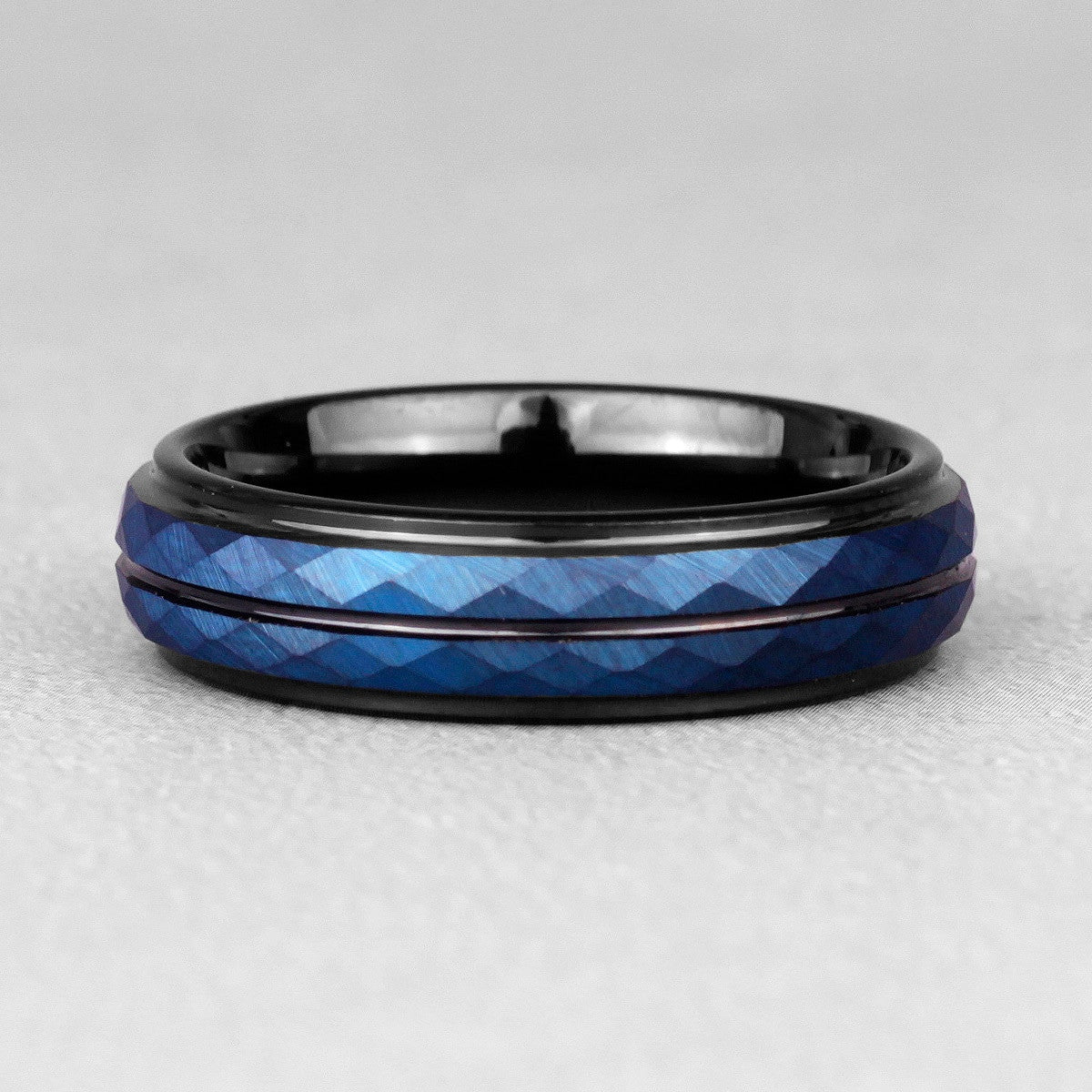 Mens No Fade Gentleman's Tungsten Black Blue Rhombus Luxury Rings