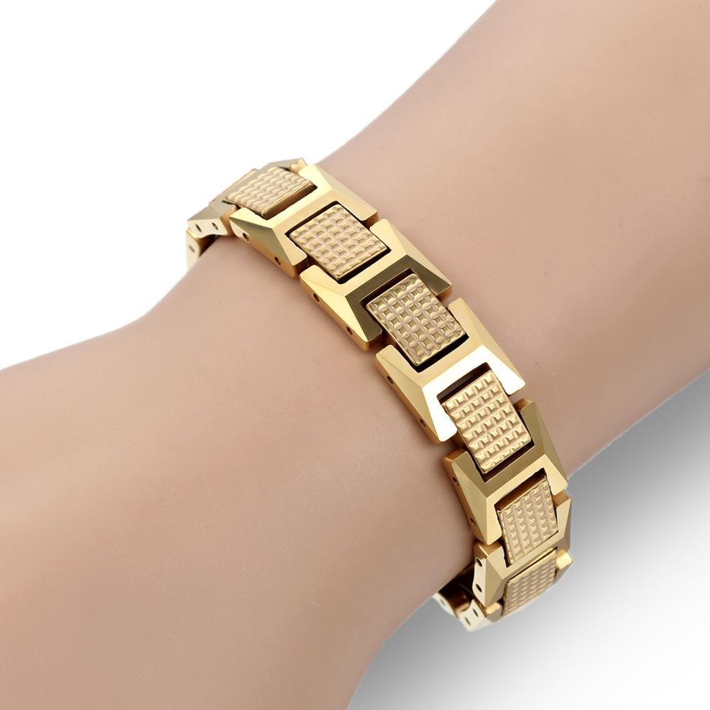 Mens Luxury Magnetic Stone Gold Tungsten Carbide Classic Casual Bracelet