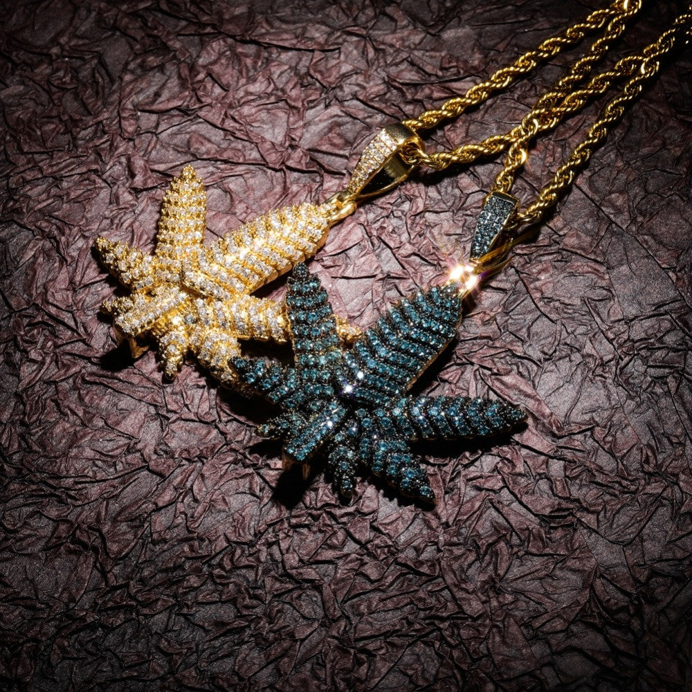 Tree Leaf Small Weed Herb Maple Leaf Hip Hop Pendant Chain Necklace