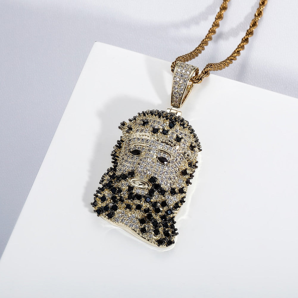 Flooded Ice 3A Black Stone Accented JESUS Face Hip Hop Pendant