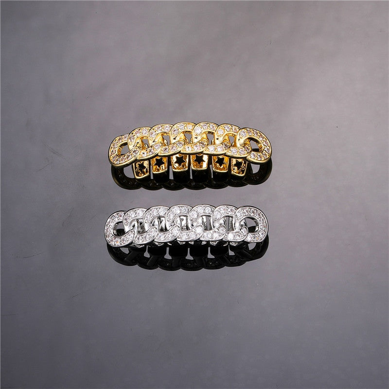 Hip Hop Diamond Cz Bling Iced Miami Cuban Link Bottom Teeth Grillz Grills