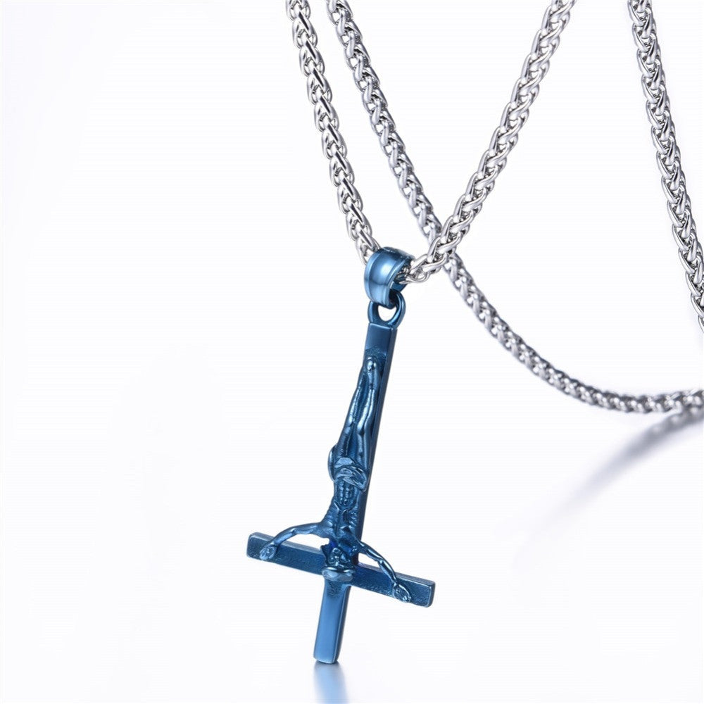 Inverted Upside Down Peter Cross Stainless Steel No Fade Bling Pendant Chain Necklace