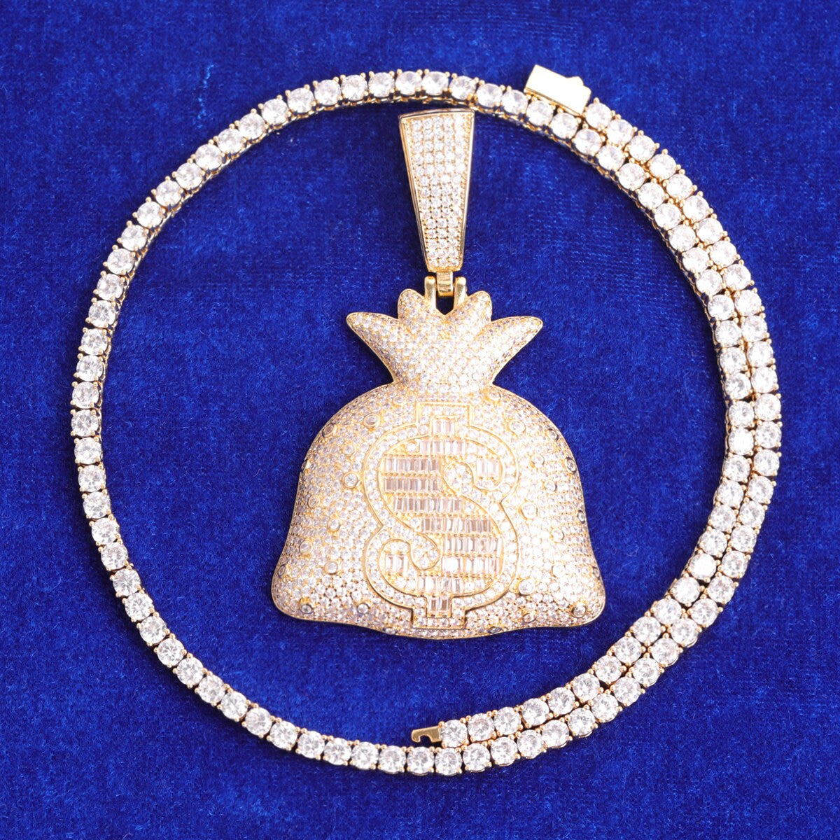 The Money Bag | Big Boy Iced Baguette Dollar Sign Hip Hop Pendant