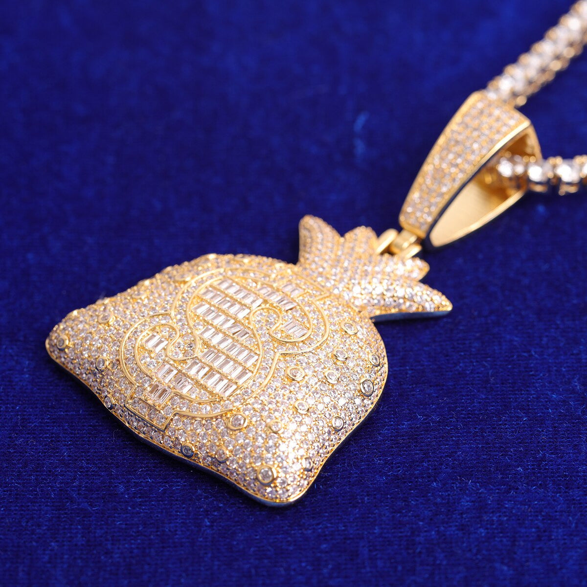 The Money Bag | Big Boy Iced Baguette Dollar Sign Hip Hop Pendant