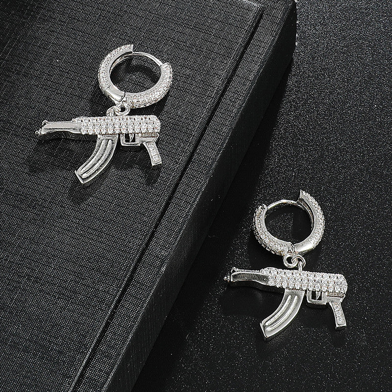 .925 Silver Ak47 Hip Hop Hoop Earrings