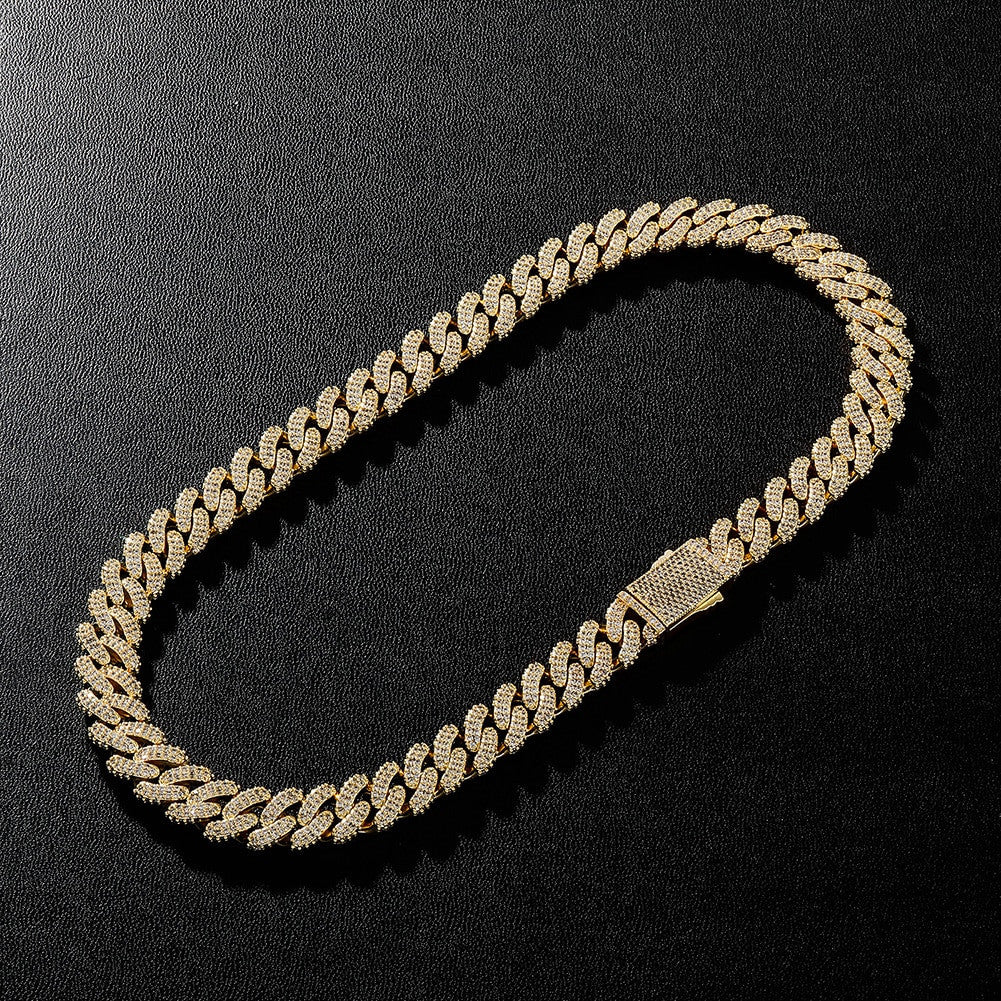  AAA True Micro Pave 13mm Spring Clasp Cuban Link Hip Hop Chain Necklace