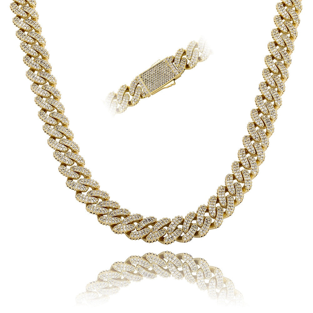 AAA True Micro Pave 13mm Spring Clasp Cuban Link Hip Hop Chain Necklace